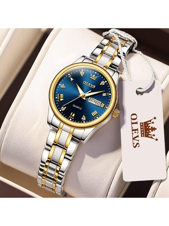 Women\'s Blue Stainless Steel Fashion Quartz Analog Waterproof Date Wrist Watch main image 6